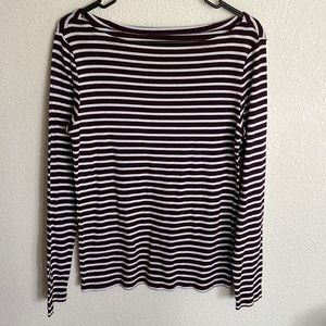 Burgundy and white striped long sleeve shirt